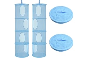 Zsanhua 2 PCS Hanging Mesh Storage Basket, Foldable 4 Tiers Hanging Storage Organizer Toy Storage Hanging Bag for Small Clothes, Wardrobe, Travel (Blue)