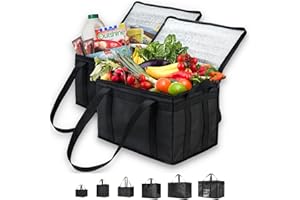 NZ Home Insulated Cooler Bag (22L, Large, 2 Pack) for Food Delivery & Grocery Shopping with Zippered Top, Black