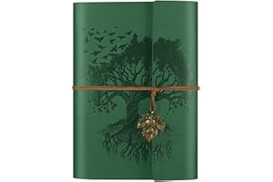 OMEYA Quaderno in Pelle con Tasche, Journal da Viaggio Rifillabile con 2 Tasche, Vintage per Scrivere, Diario per Donne, Uomini, Carta Bianca da 100 gsm, 160 Pagine (A5 16.5 x 23.4cm), Verde