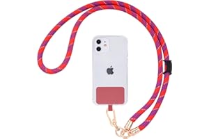 Fycyko Chaîne de Cordon Telephone Portable Universel, Durable Sangle de Cordon Tour de Cou Épais de 10mm Corde de Coton Réglable Universel Bandoulière Lanyard avec Patch - Rouge Bleu