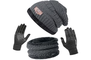 ANCEER Winter Hat Scarf Gloves Set with Thick Thermal Fleece Lining, 3-in-1 Hat, Scarf & Glove Sets for Men Women Winter Beanie Hat Scarf Unisex