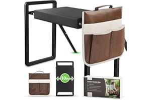 seasky Tabouret de jardin pliable et anti-basculement, coussin épais et doux, tabouret de jardinage robuste avec sac à outils de jardin, cadeau de jardinage (noir)
