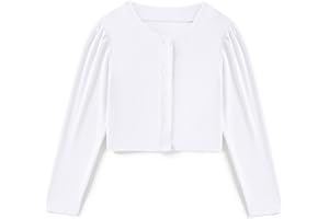 Arshiner Boléro pour Filles Cardigan Festif Veste à Manches Bouffantes avec Bouton pour Robe de Communion ou de Baptême de 5-14 Ans