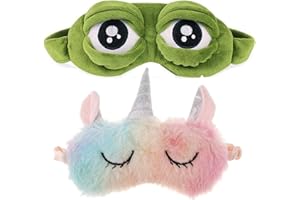 SNOWTAIN Schneespitze 2 Pièces Masque pour Les Yeux,Drôle Oeil de Grenouille Masque,Motif Grenouille Masque,Licorne Masque De Sommeil pour Hommes, Femmes Et Enfants