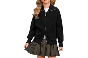 GRACE KARIN Cárdigan de punto con cremallera de manga larga con cuello de solapa para niñas