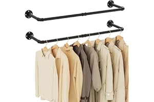 Yawinhe Barra Appendiabiti da Parete 94cm, Attaccapanni da Muro Industriale, Rimovibile Appendino, per Balconi e Camere da Letto, Nero, 2-Pack, YMG002B-2