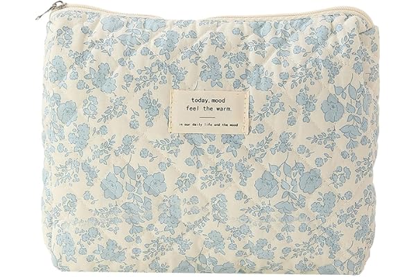 Starnearby Trousse de Toilette Matelassée Femme en Coton Doux, Trousse de Maquillage Fleurie, Pochette de Rangement Maquillage, Pochette Matelassée Maquillage, Trousse Cosmétique de Voyage