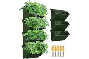MENAYODA – Juego de 4 macetas de pared verticales – Bolsas para plantas colgantes – con riego automático – para interiores y exteriores – Verde oscuro – para interiores y exteriores – Balcón
