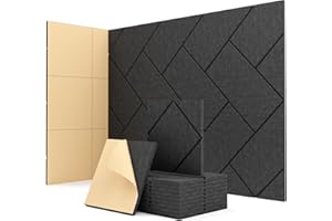 Soundsbay 12 piezas de paneles acústicos autoadhesivos, protección acústica de alta densidad para paredes, paneles acústicos para decoración de juegos, oficinas, estudios, 30x30x0.9cm (Negro)