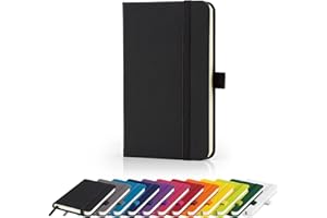 Savvy Bee Premium A6 Notebook New Lined Pocket Hardback Small Journal with pen loop, elastic closure and ribbon marker 196 pages / 98 sheets Notepad Note Book Notes Pad (Black)