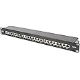 DIGITUS Patchpanel - 19-Zoll - Cat-6A - 24-Port RJ45 - Geschirmt - LSA Patch-Feld - Rack-Montage 1HE - Schwarz