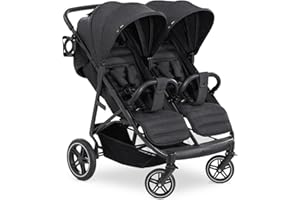 hauck Passeggino Gemellare Uptown Duo - Passeggino Doppio con Funzione Reclinabile, Compatto e Pieghevole -Sopporta Fino a 30kg - Nero Melange