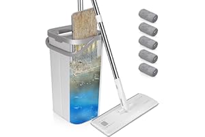 ZVONEMA ZNM Kit Balai Serpillère et Seau Essoreur, Balai Serpillere Microfibre Plat avec 5 Serpillières Réutilisables & Lavables, 140 CM Poignée Réglable pour Nettoyage de Sol