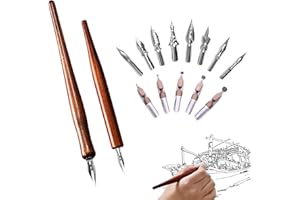 APRAGAZ Comic Dip Pen, Calligraphy Dip Pen Including 2 Pen Holders and 13 Nibs, Dip Pens for Artists, Ideal for Painting Animation Calligraphy Lettering Sketch Cartoonists(Burning Wood Color)
