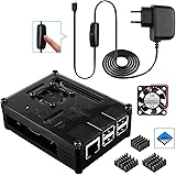 Smraza per Raspberry Pi 3 B+ Case con 5V/2.5A Alimentatore con Interrupteur On Off + Ventilatore + Alluminio Dissipatore per Raspberry Pi 3B+ Modello B+ Plus