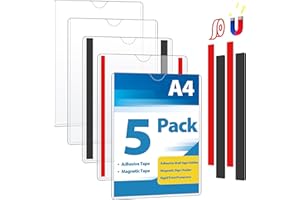 VAIIGO 5 Stück Magnetrahmen A4 Info-Rahmen Selbstklebend Aufklappbarer Magnetrahmen mit Klebeband und Magnetband Infotasche Blatthalter für Informationsrahmen Inforahmen Selbstklebend Ständer