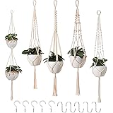 5er Set Makramee Blumenampel, Boho Deko Baumwollseil Hängeampel Blumentopf Pflanzen Halter Aufhänger für Innen Außen Decken B
