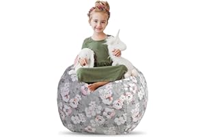 Creative QT Stuffed Animal Storage Bean Bag Chair - Kid Bean Bag Chair - Beanbag Cover - Stuffed Animal Holder - Beanbag Chair for Kids, Toddlers & Teens - Giant Bean Bag Cover (38" Grey Floral)