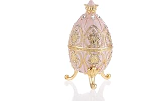 SUMTree Enameled Egg Jewlery Box, Decorative Hinged Jewelry Trinket Box with Sparkling Rhinestones, Unique Gift Ornament for Home Dresser Birthday Party, White