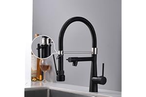 TIMACO Rubinetto da cucina, nero con doccetta allungabile girevole a 360° estraibile, alta pressione, nero