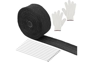 BEASAFY Hitzeschutzband Auspuff 10m x 5cm, Auspuff Dichtband mit 10 Stück Edelstahl Kabelbinder und Handschuhe, Hitzeschutzband für Auspuffkrümmer von Motorrädern und Autos(Schwarz)