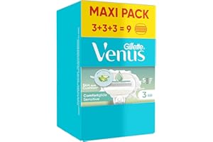Gillette Venus ComfortGlide Lot De 9 Lames De Rechange, Recharges Avec 5 Lames Pour Un Rasage De Près, Avec Barres Hydratantes Pour Protéger La Peau Sensible