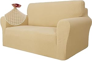 ‎YSTYLE Ystyle Stretch Sofa überzug 2 Sitzer, Elastisch Sofabezug Mit Armlehnen, Jacquard Couch überzug rutschfest, Waschbar Sofa Cover Protector Für Hunde Haustiere, Beige Gelb
