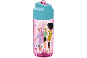 TataWay in viaggio si cresce Barbie rosa Plastik-Kinderwasserflasche 540 ml mit Strohhalm, der ein Auslaufen verhindert