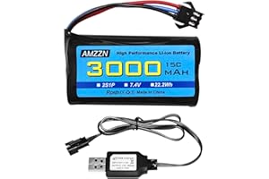 AMZZN 7.4V 3000mAh 15C 2S SM-3P Plug Li-ion Battery with USB Charger for DE43 DE60 9500E RC Cars and Trucks Huina 1575 RC Engineering Vehicle RC Toy Backup Car Battery