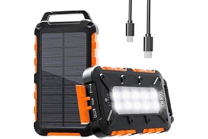 WOWMVP Solar Powerbank 26800mAh, PD15W Tragbare Solar Ladegerät mit Solarpanel USB C Externer Akku Outdoor Wasserdichtes mit LED Taschenlampe und 3 Ausgängen für Camping, Smartphones, Tablets(Dunkel Orange)