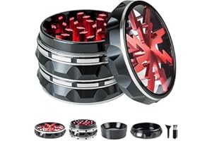 ERZONY Aluminium Alloy Herb Grinder - 2.5" - 4 Piece - Black Red