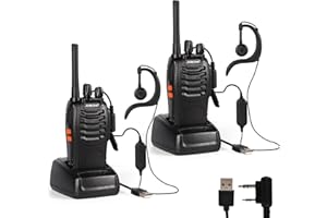 JUMJIAT PMR446 Walkie Talkie Long Range for Adults with Earpieces, 16 Channel Handheld 2 Way Radio Rechargeable with Flashlight Li-ion Battery and USB Charger BAOFENG Upgraded 88E (2 Pack)