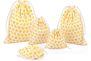 Amoyie 6 pcs Organiser Bag Set with Drawstring, Canvas Fabric Pouch for Cosmetic Toy Kids Clothes Diaper - Cute Duck