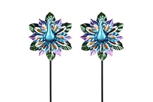 MUMTOP Wind Spinners Outdoor Metal- 2 Pack Peacock Wind Spinner Wind Sculpture Garden Outdoor Lawn Decor 31’’ H 5.5’’ W