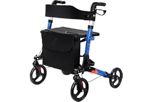 REAQER Rollator Walker Foldable with 8” Wheels，Lightweight Mobility Aid with Seat, Backrest & Storage Bag Rolling Walkers for Seniors Support up to 300lbs