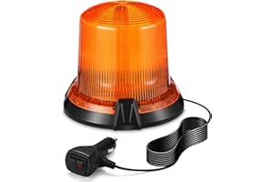 Kraumi Gyrophare LED 12v/24v Girophare Orange Phare d’Avertissement Clignotant Magnétique 2 Modes de Flash avec 5m Câble Prise Allume-Cigare pour Camion Véhicule Tracteur[Classe énergétique A++]