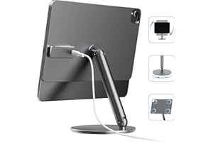 LULULOOK Support Magnétique Charge sans fil pour iPad Air M2 13", [18W Charge Rapide], en Aluminium, Pliable Base Pivotante à 360°, Suspension, Support iPad Pro 12,9, 3e/4e/5e/6e Gén, avec Câble USB C