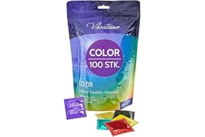 ‎VIBRATISSIMO VIBRATISSIMO Color Kondome 100er Pack I Gefühlsecht & Extra Feucht I für Men I Bunte Verhütung für Männer I Pack in Rot, Schwarz, Grün, Gelb, Gold