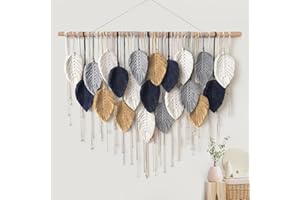 Weldomcor Großer Wandbehang Wandteppich, Boho Makramee Gewebte Handgemachte Quaste Blatt Tapisserie Böhmische Wandkunst Dekor für Schlafzimmer Wohnzimmer Galerie Hintergrund(D)