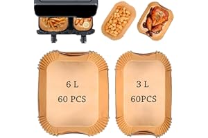ZOUWEL Papier Cuisson Air Fryer pour Philips Airfryer Série 3000, Papier Cuisson pour Philips Dual Basket Airfryer 9 Litres NA350/00, Accessoires Air Fryer, Moule Air Fryer, Plat Air Fryer (60pcs+60pcs)