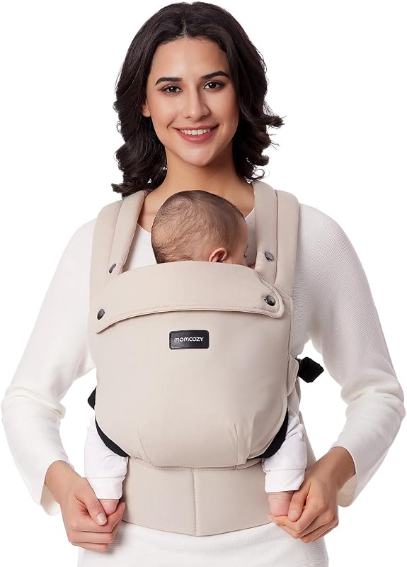 Momcozy Babytrage aus 100% Baumwolle – Baby Carrier für Kleinkind (3-24 Monate, 3,2-20 kg) · Ergonomische M-Position · X-Rücken · Taillengurt 64-127cm, Khaki