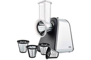 ADE Râpe de cuisine électrique | max. 500 W | découpe legumes facilment, fromage, carottes, chocolat | coupe légumes | 4 accessoires | boîtier en acier inoxydable