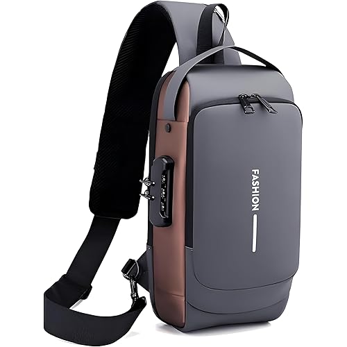 TS WITH TECHSUN Waterproof Polyester Slim Unisex Crossbody Sling Bag Chest Backpack Men\'s Shoulder Bag, Leisure Travel Handbag, Hard Shell Anti-Theft Chest Bag