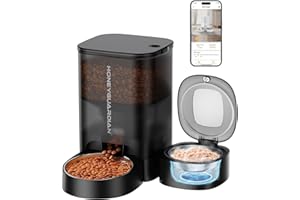 HONEYGUARIDAN Comedero Automático para Gatos Húmedos con Control App, Dispensador Comida Gatos Refrigerado con Programable, Comedero Gato Automatico Comida Seca/Humeda, 3 Bolsas de Hielo para Comida Frescos