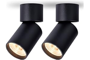 FOOC Foco LED Lámpara de pared de techo moderna 15W Paquete de 2 Ra 90 Vertical Horizontal girada, ø60mm 3000K Blanco cálido para sala de estar Oficina Comercial Habitación infantil Cocina, Negro