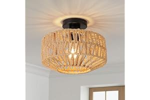 ‎FORCOSO FORCOSO Deckenleuchte Rattan, Boho Lampe Decke mit Natürlicher Rattan Lampenschirm, E27 Vintage Kronleuchter, Rustikal Braun Deckenlampe Für Wohnzimmer Schlafzimmer Esszimmer Küche Flur