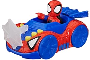 Marvel Spidey och hans fantastiska vänner Spidey Web Crawler-leksaksbil med actionfigur på 7,6 cm och tillbehör, superhjälteleksaker för barn, från 3 år