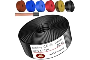MAS Premium Cable de 5 a 100 m H07 V-K 10 mm² negro, marrón, azul oscuro, amarillo verdoso, azul claro o rojo, cable individual flexible (negro, 50 m)