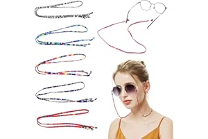 ZINGSO Pasek do okularów, uchwyt na okulary, 5 sztuk pasków do okularów przeciwsłonecznych z silikonowymi, antypoślizgowymi pierścieniami, uchwyt na okulary, pasek, szklany sznurek, smycz, unisex, sznurek do