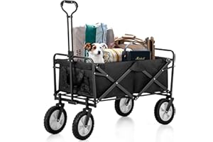 LIFE CARVER Chariot roulettes, Tout Terrain Chariot de Plage 100 L 120 kg, Pliable avec Porte-Gobelet en Filet & Poignée Réglable & Sac en Tissu, Transport pour Jardin Camping Courses